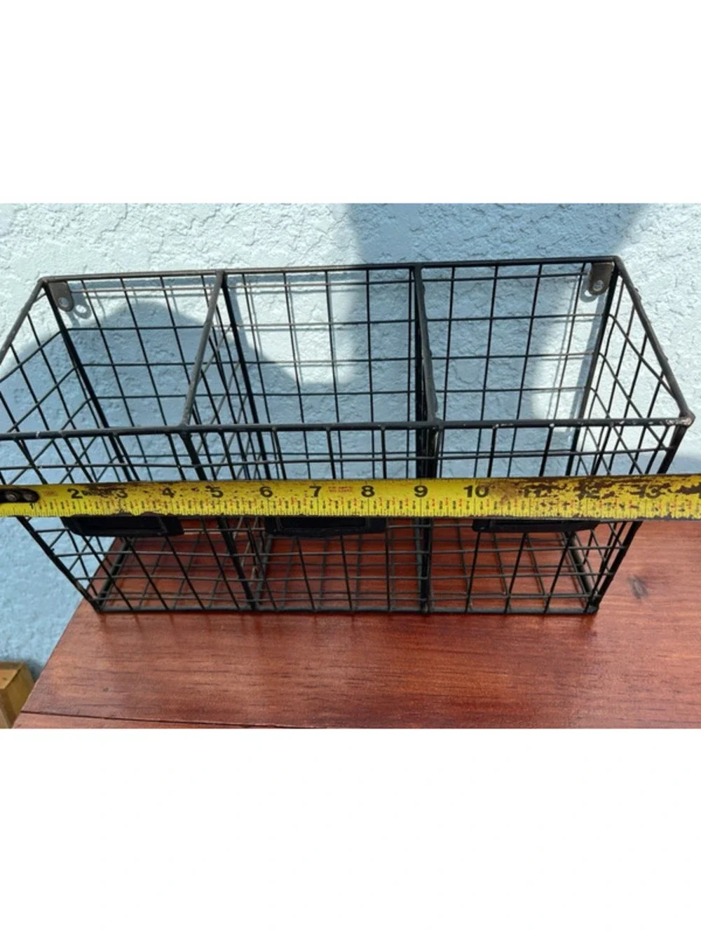3 slot black metal wire-mesh compartments and labeled slots desk organizer